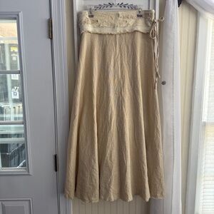 French Boutique Handloom Cotton Maxi Skirt - Bohemian Fringed Wrap - One Size